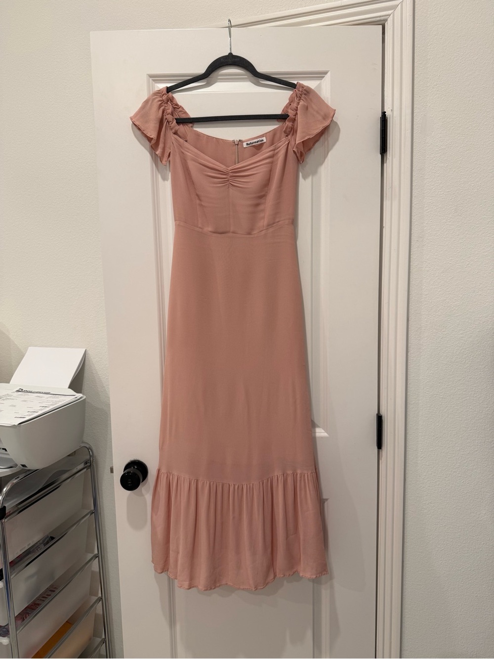Reformation Dusty Rose Off-Shoulder Midi Dress
